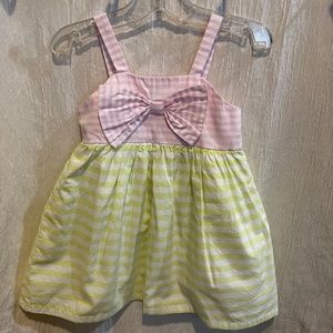 New Infant 2 PC Dress Set 18 Months Pink Green Striped Bow Pastel Spring Summer